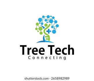Logotipo de tecnología de árbol Concepto de diseño de genética de clínica médica de atención médica creativa