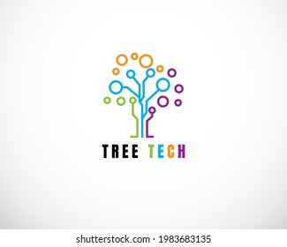 tree tech logo creative system digital connect logo design