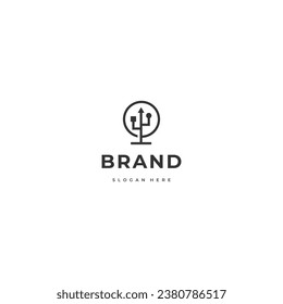 Tree tech logo design, tree USB logo concept vector