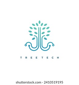 Tree tech logo design vector icon for business with creative concept idea