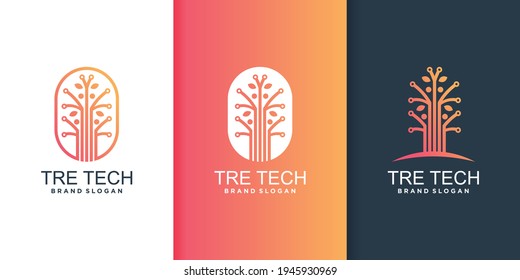 Tree tech logo with with different element concepts Premium Vector