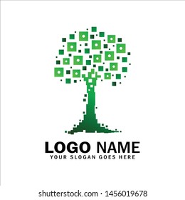 Tree tech logo, digital tree symbol logo template