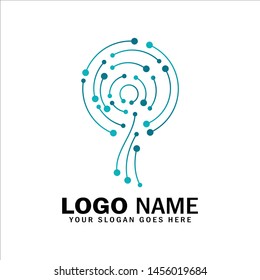 Tree tech logo, digital tree symbol logo template