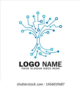 Tree tech logo, digital tree symbol logo template