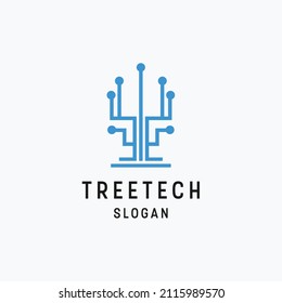 Tree tech logo icon flat design template 