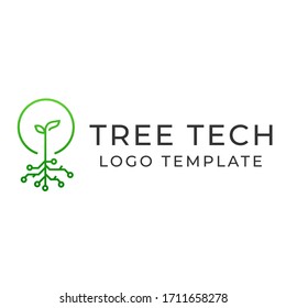 Tree Tech Logo Template Design. Creative Vector Emblem, for Icon or Design Concep