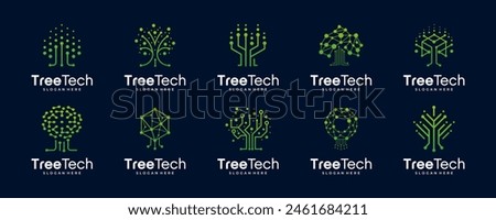 tree tech logo template. Innovative digital technology concept business icon. Vector illustration.