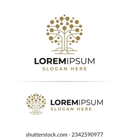 Tree tech Network connection creative vector logo. Digital tree logotype concept.