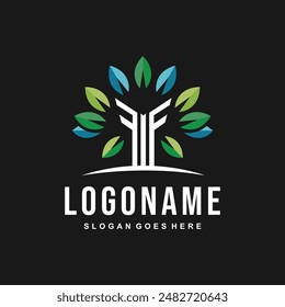 Tree tech style logo design template