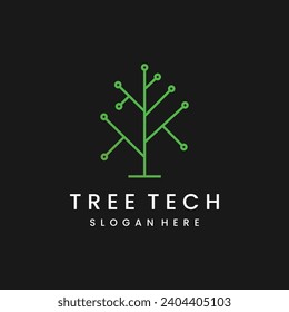 Plantilla de diseño de icono de logotipo de estilo técnico de árbol vector plano