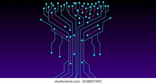 Tree technology from abstract circuit board pattern. digital tehcnology concept computer background. Vector illustration.	