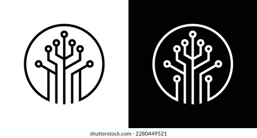 tecnología de árbol y ilustración vectorial de icono de línea de círculo