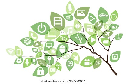 The tree with technology icon on the leafs