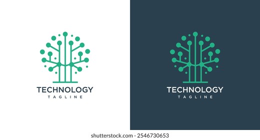 Tree technology logo design illustration. tree technology digital logo concept nature connection	
