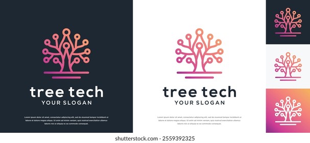 Tree technology logo design. Technology tree logo template. Technology logo symbol icon