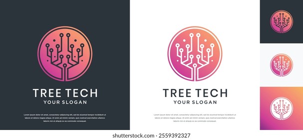 Tree technology logo design. Technology tree logo template. Technology logo symbol icon