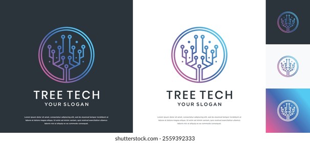 Tree technology logo design. Technology tree logo template. Technology logo symbol icon