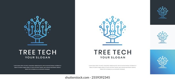 Tree technology logo design. Technology tree logo template. Technology logo symbol icon