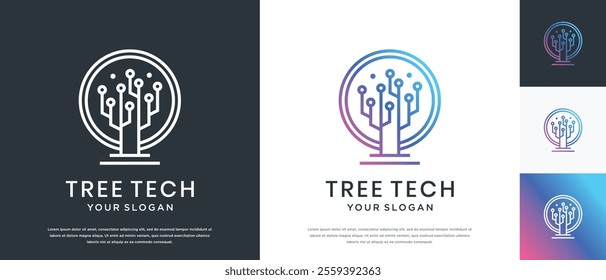 Tree technology logo design. Technology tree logo template. Technology logo symbol icon