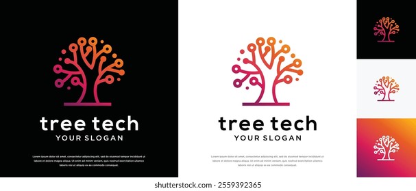 Tree technology logo design. Technology tree logo template. Technology logo symbol icon