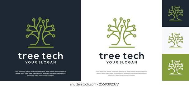 Tree technology logo design. Technology tree logo template. Technology logo symbol icon