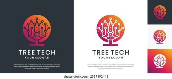 Tree technology logo design. Technology tree logo template. Technology logo symbol icon