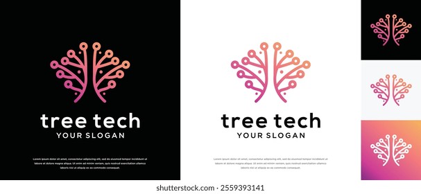 Tree technology logo design. Technology tree logo template. Technology logo symbol icon