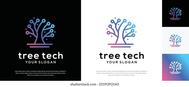 Tree technology logo design. Technology tree logo template. Technology logo symbol icon