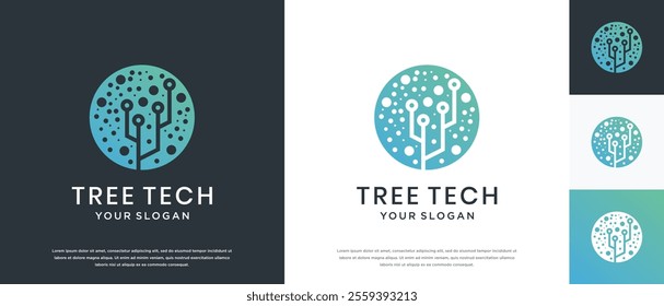 Tree technology logo design. Technology tree logo template. Technology logo symbol icon