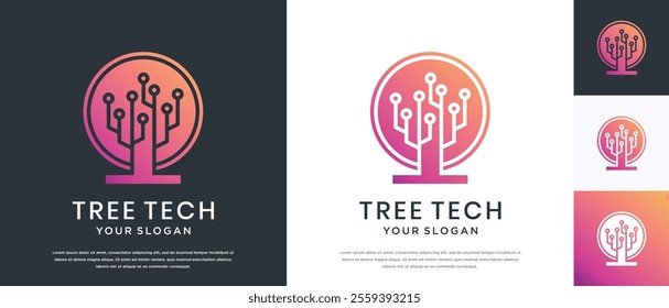 Tree technology logo design. Technology tree logo template. Technology logo symbol icon