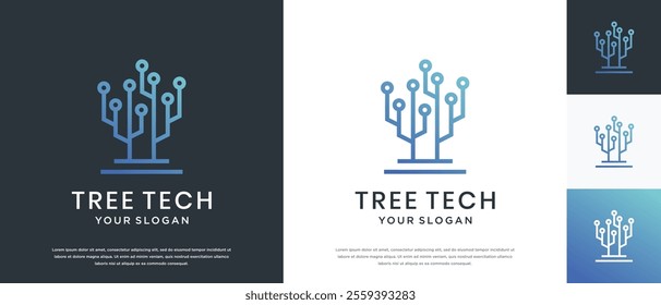 Tree technology logo design. Technology tree logo template. Technology logo symbol icon