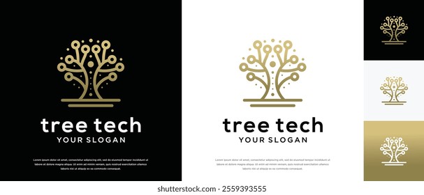 Tree technology logo design. Technology tree logo template. Technology logo symbol icon