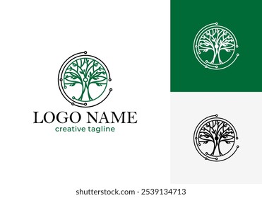 Tree technology logo illustration template. Business icon of innovative digital technology concept.