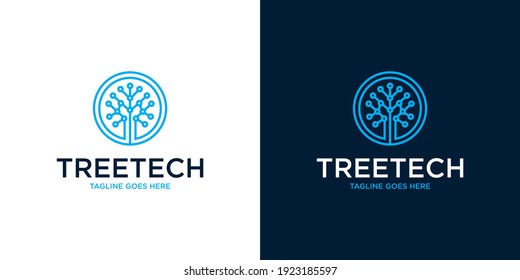 Tree Technology Network Connection Creative Vector Logo. Digital Tree Logotype Concept. Cloud Storage Icon Logo Design Template