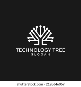 Tree Technology Network connection creative vector logo. Digital tree logotype concept.
