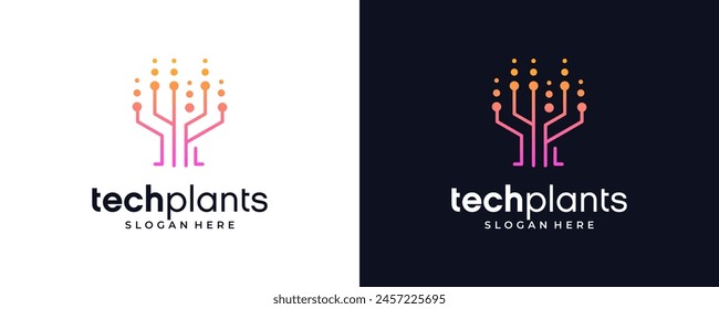 Tree Technology Network connection. vector logo illustrations