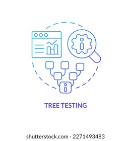 Tree testing blue gradient concept icon. Hierarchical category structure. Mental model in UX research abstract idea thin line illustration. Isolated outline drawing. Myriad Pro-Bold font used