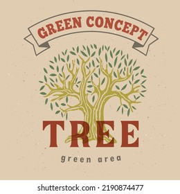 A tree in a text frame. Design template for a layout of a landscaping company, forest plantings, environmental protection of forest plantings