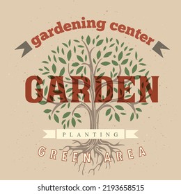 A tree in a text frame. Design template for a layout of a landscaping company, forest plantings, environmental protection of forest plantings