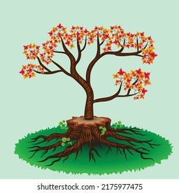 a tree that grows on the roots of a fallen tree, vector illustration with a go green concept