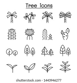 Tree thin line icon set