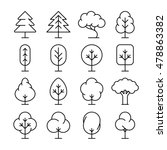 Tree thin line vector icons set. Collection of plant in linear style illustration