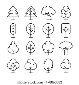 Tree thin line vector icons set. Collection of plant in linear style illustration