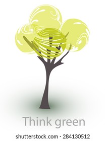 Tree -think green vector composition -stylized hand drawn elements