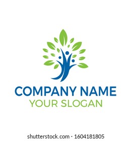 Tree and Three People growth Vector logo Template