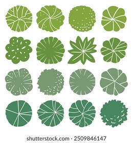 Tree top, tree plan - free hand drawn doodle top view trees for landscape plan. vector illustration