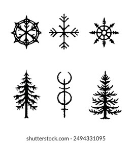 Tree Top Set Symbols Vector Illustration.