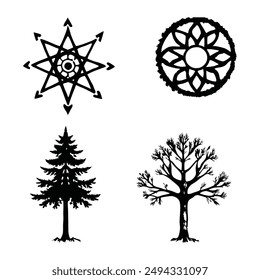 Tree Top Set Symbols Vector Illustration.