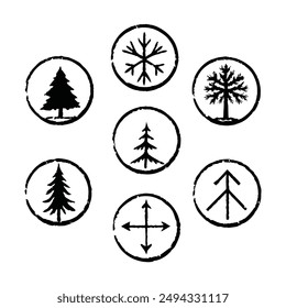 Tree Top Set Symbols Vector Illustration.