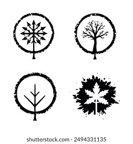 Tree Top Set Symbols Vector Illustration.